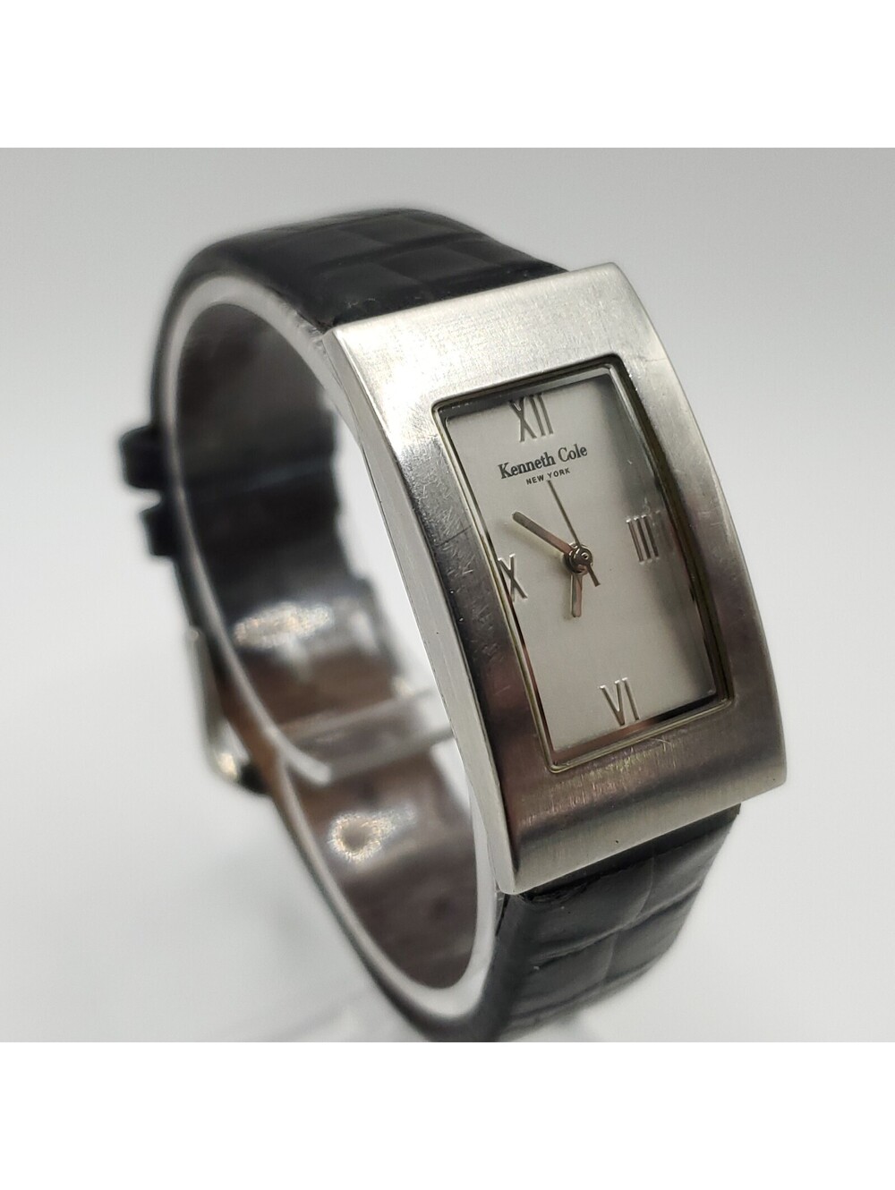 Kenneth Cole New York 20mm Womens Rectangle Quartz Watch Silver Tone New Battery